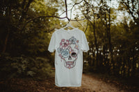 Peony Day of the Dead Sugar Skull Tattoo Front & Back Print T-shirt
