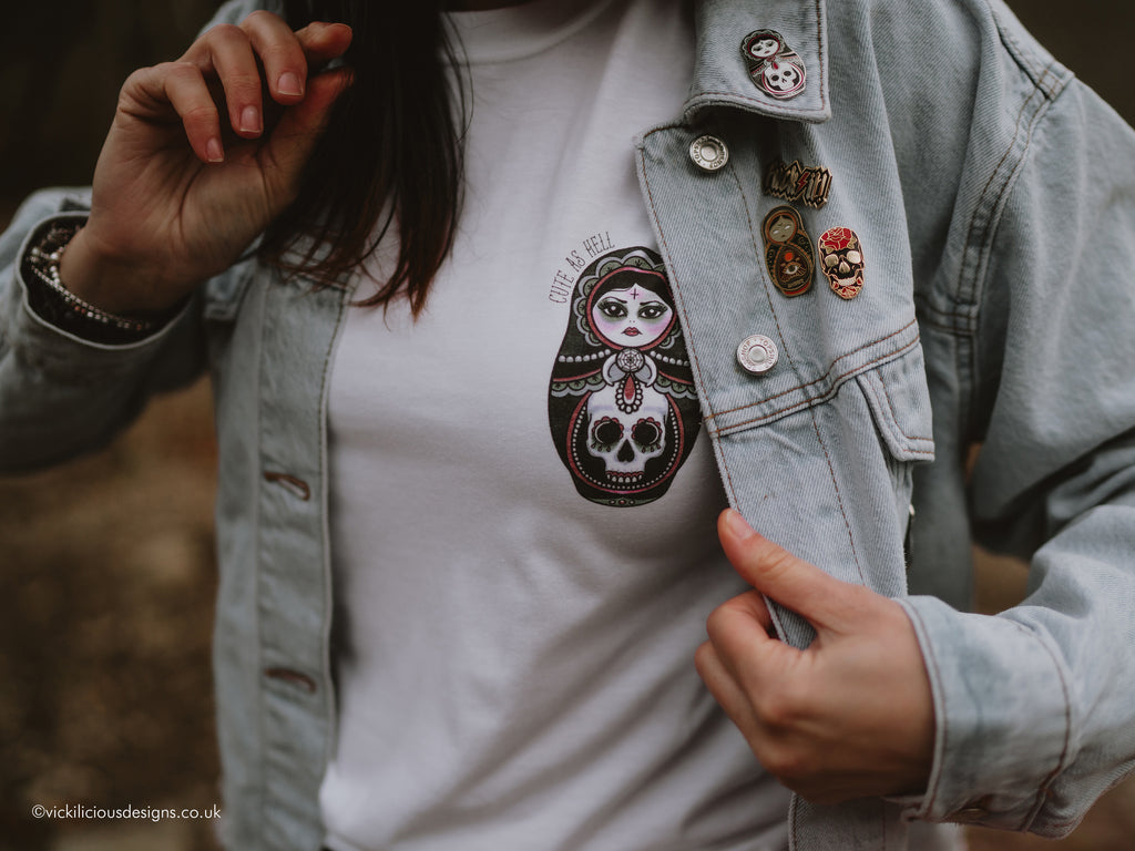 CUTE AS HELL Goth Girl Russian Doll Tattoo T-shirt