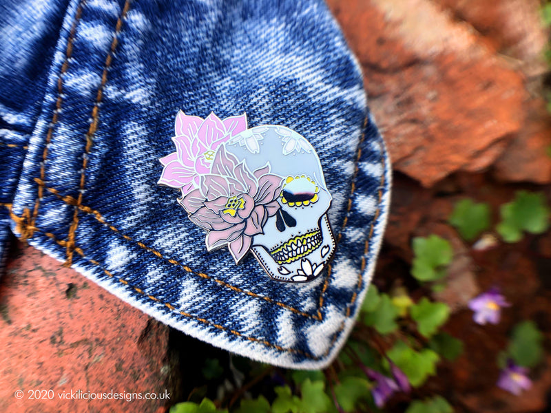 Sugar Skull & Lotus Flower Dreams Hard Enamel Pin 