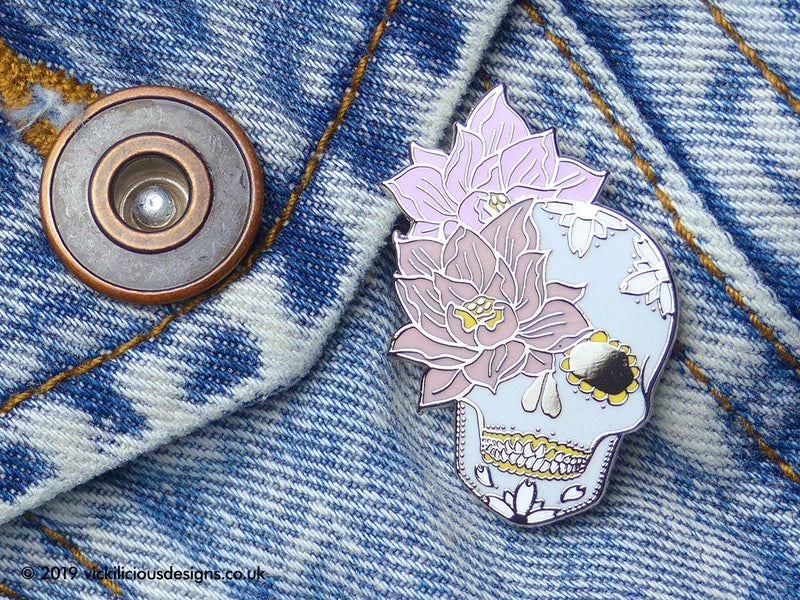 Sugar Skull & Lotus Flower Dreams Hard Enamel Pin 