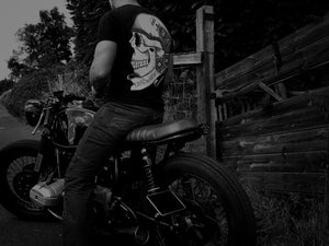 LIVE TO RIDE Biker Skull Tattoo Style Front and Back Print T-shirt