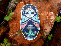 STAY WEIRD Alien Russian Doll Tattoo Sticker