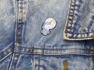 Unicorn Tattoo Soft Enamel Pin on jacket