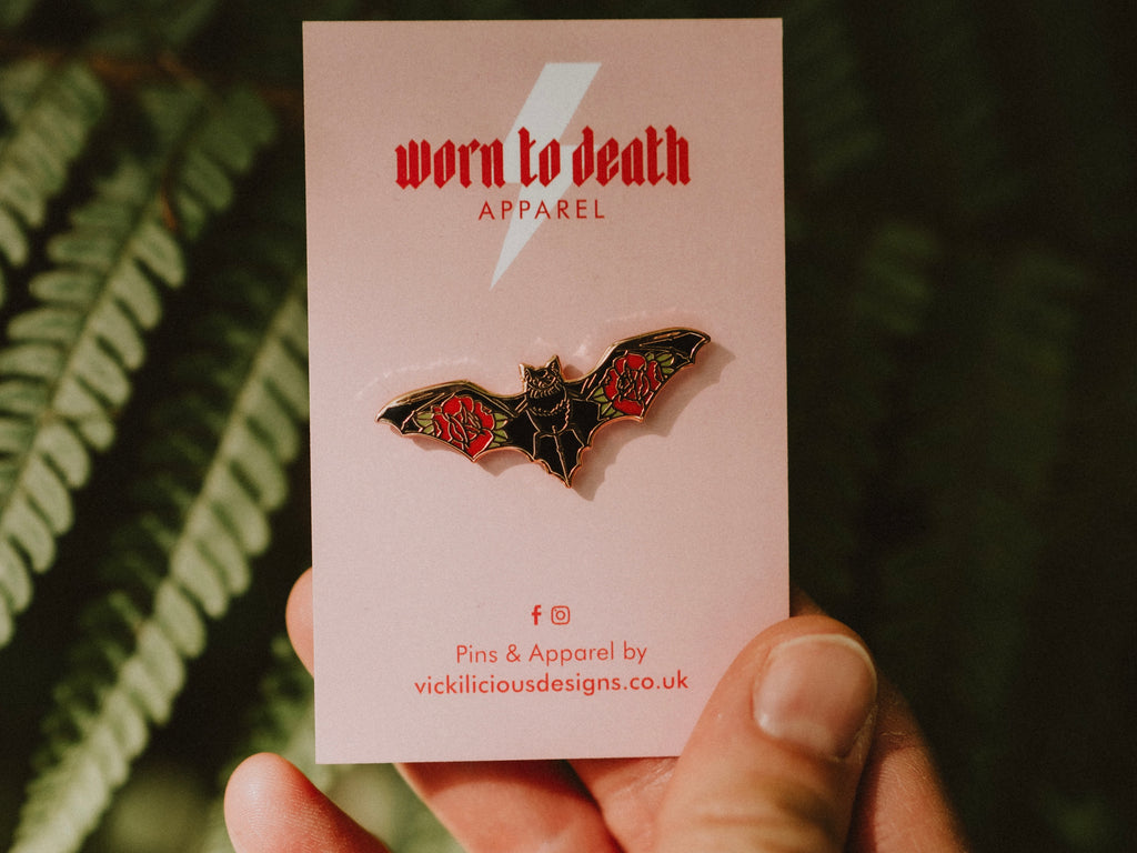 Worn to Death | Blood Rose Vampire Bat Hard Enamel Pin