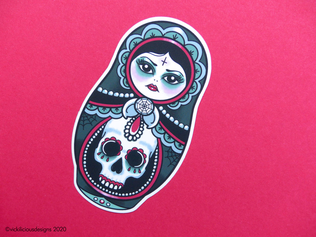 CUTE AS HELL Goth Girl Russian Doll Tattoo Sticker