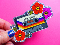 Rainbow 80s Cassette Tape Tattoo Glitter Sticker