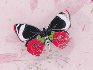 Worn to Death | Butterflies & Roses Hard Enamel Pin Silver