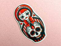 SWEET AS HELL Candy Skull Russian girl and Doll Tattoo Sticker