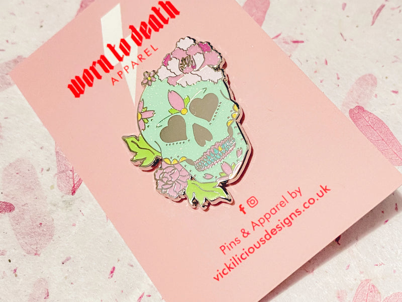 Worn to Death | Blooming Lovely Sugar Skull Enamel Pin