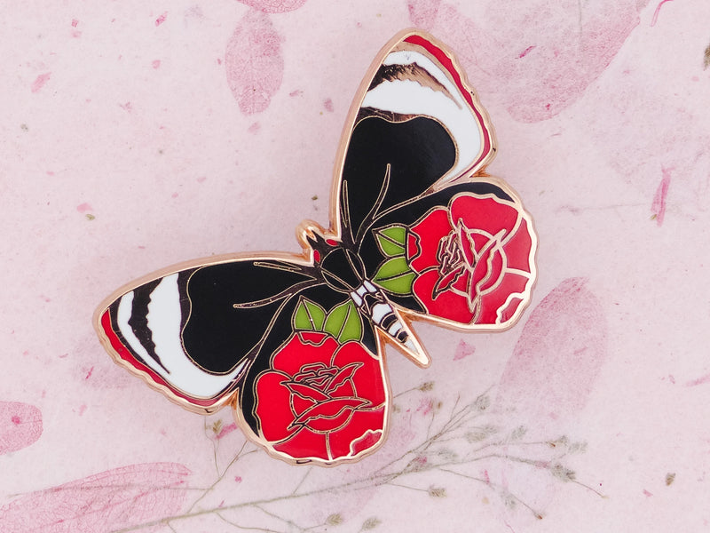 Worn to Death | Butterflies & Roses Hard Enamel Pin Gold