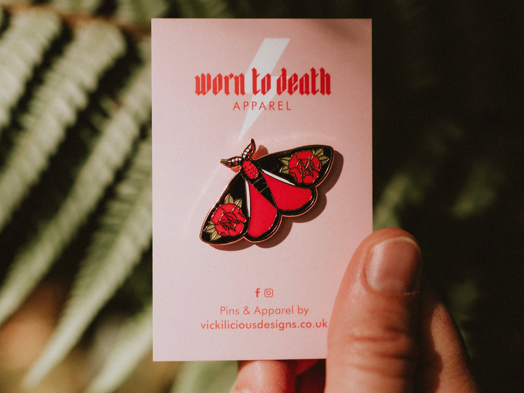 Worn to Death | Rosey Moth Hard Enamel Pin Silver