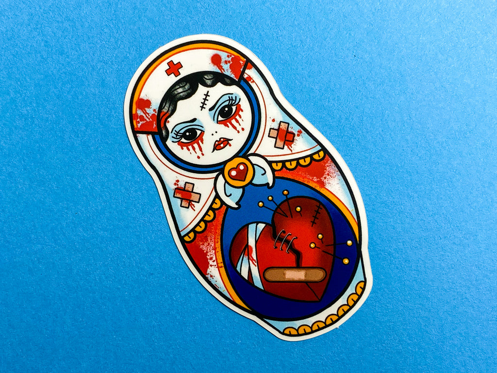  SICK Bloody Cute Nurse Russian Tattoo Sticker