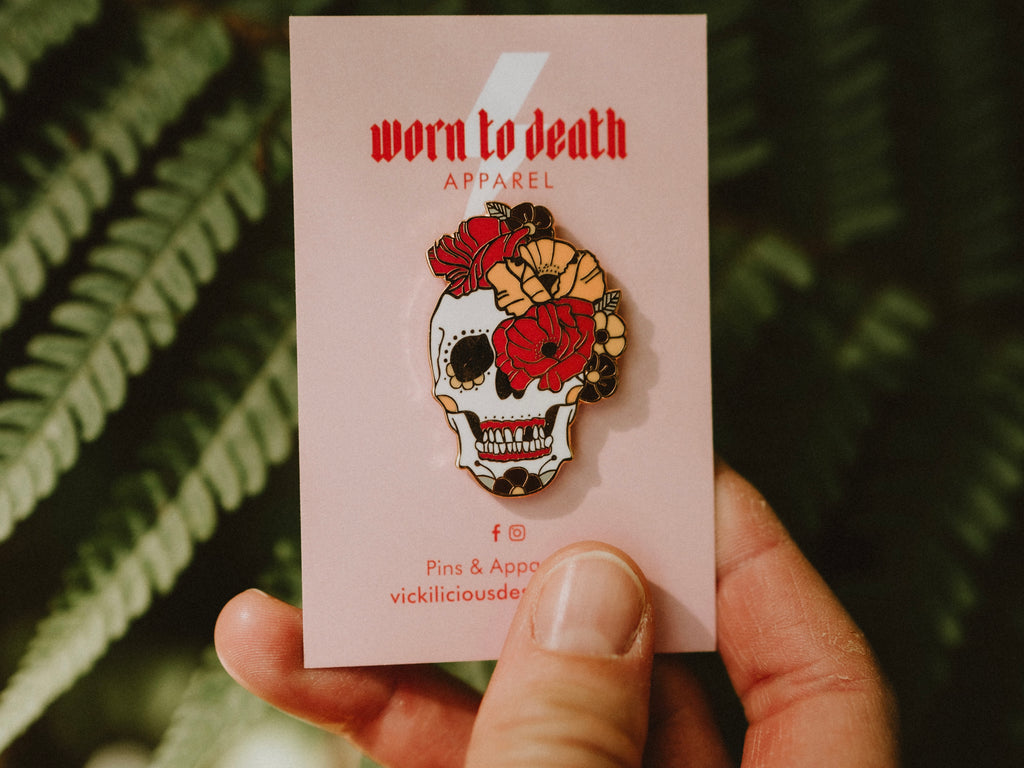 Worn to Death | THE ART OF REMEMBRANCE Day of the Dead Poppy Sugar Skull & Hard Enamel Pin