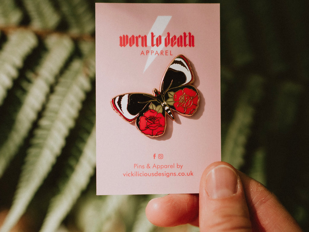 Worn to Death | Butterflies & Roses Hard Enamel Pin