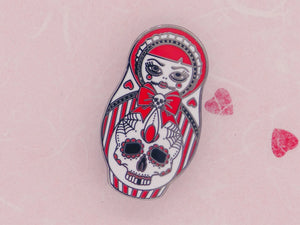 Worn to Death | SWEET AS HELL Candy Striped Russian Doll Hard Enamel Pin